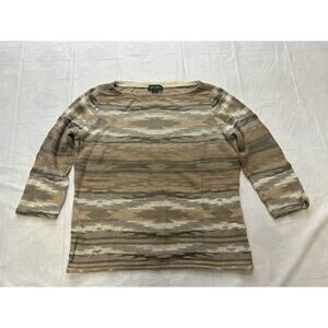 Ralph Lauren Jeans Co Tan Striped Tribal Boho South Western Sweater XL